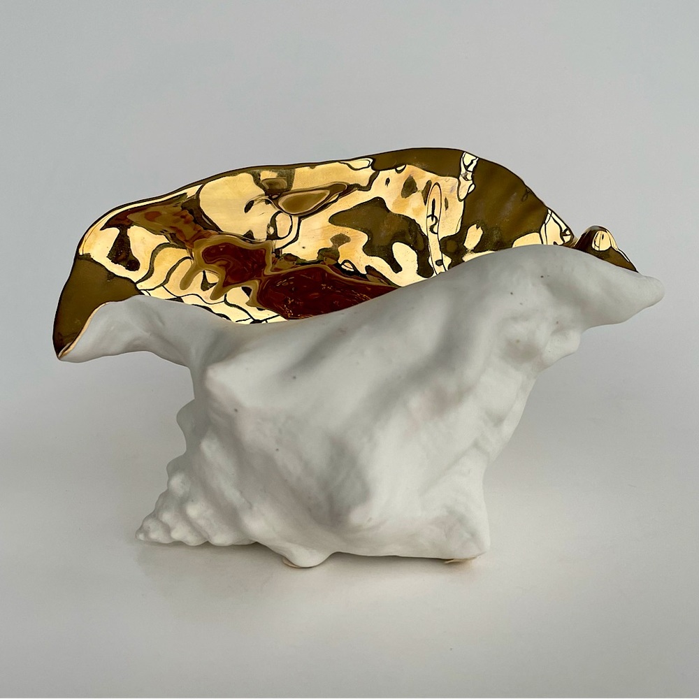White Conch Shell with Gold Glaze Vase